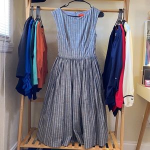 Grey/rainbow plaid fit and flare dress w/pockets